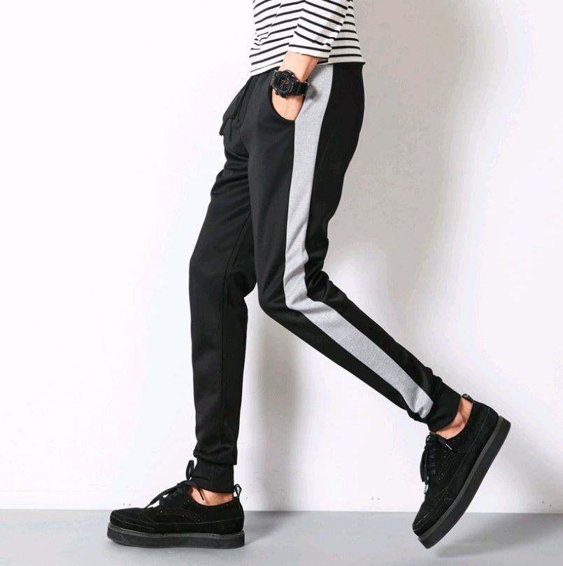 Men’s Casual Striped Harem Pants Slim Fit Pencil Pants Comfortable Cotton-Blend Trousers for Daily Wear