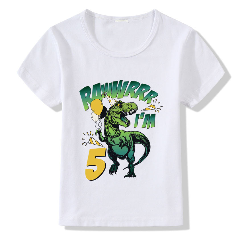 Children's Birthday T-shirt Numbers 1–9 | Kids Cartoon Print Short Sleeve Casual Polyester Tee