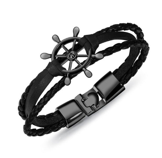 Men's Leather & Zinc Alloy Charm Bracelet - Perfect Gift for Him (Husband/Dad/Son)