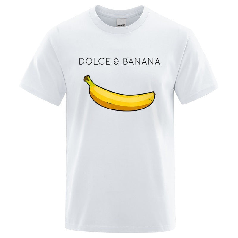 Dolce Banana Fashion Print Men’s T-Shirt – Trendy Short Sleeve Polyester Tee for Casual Streetwear