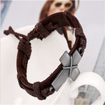 Vintage Brown Leather Cross Bracelet - Adjustable Cowhide & Alloy Men's Jewelry