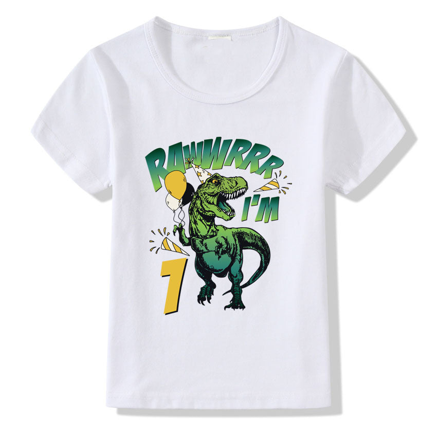 Children's Birthday T-shirt Numbers 1–9 | Kids Cartoon Print Short Sleeve Casual Polyester Tee