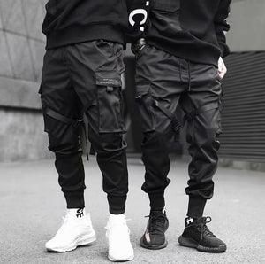 Ribbons Harem Joggers Men – Cargo Streetwear Pants, Hip Hop Cotton Track Pants with Pockets