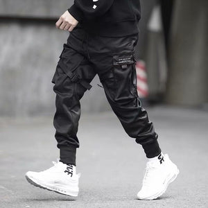 Ribbons Harem Joggers Men – Cargo Streetwear Pants, Hip Hop Cotton Track Pants with Pockets