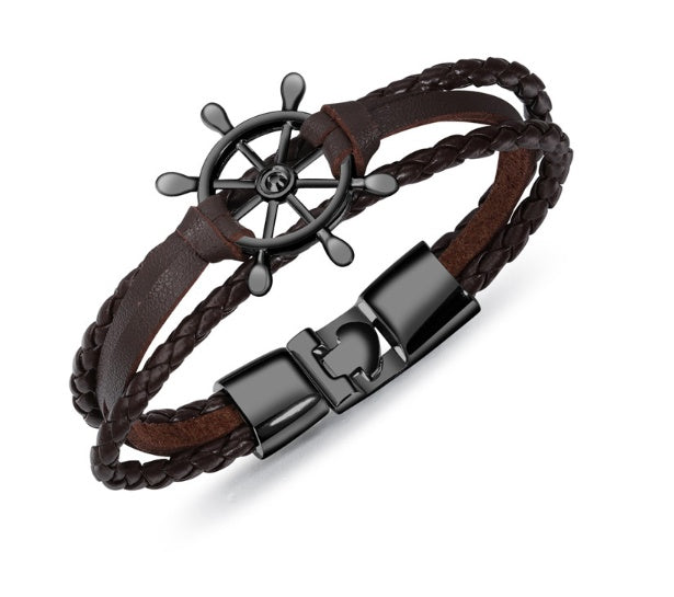 Men's Leather & Zinc Alloy Charm Bracelet - Perfect Gift for Him (Husband/Dad/Son)