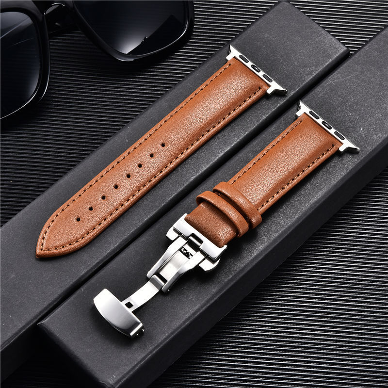 Premium Genuine Leather Apple Watch Strap 38-44mm - Butterfly Buckle & Cowhide