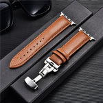 Premium Genuine Leather Apple Watch Strap 38-44mm - Butterfly Buckle & Cowhide