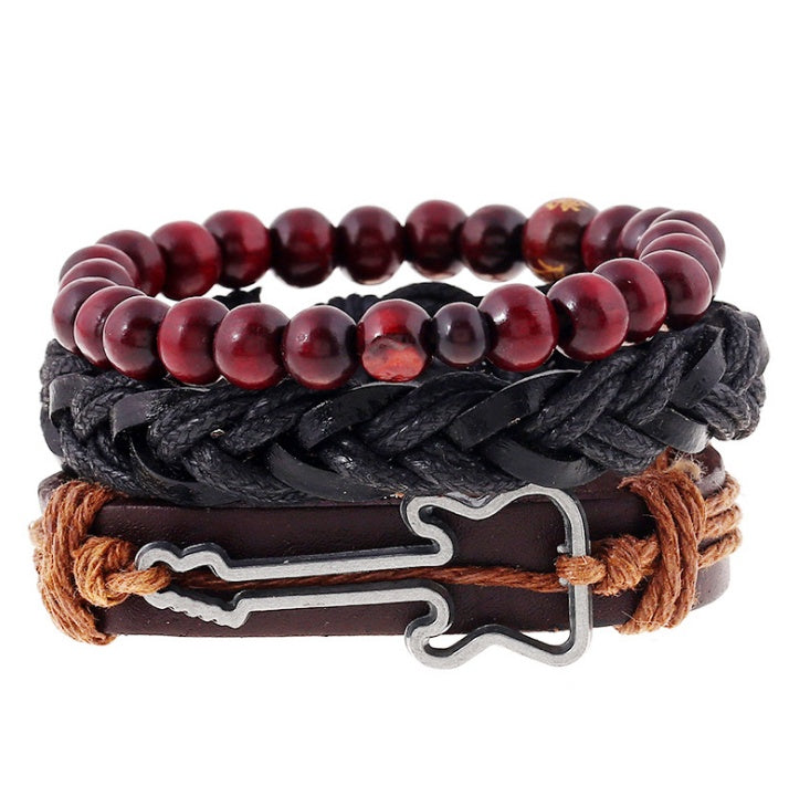 Men’s Fashion Beaded Leather Bracelet Anchor Charm Casual Wristband Adjustable Leather Zinc Alloy Bracelets
