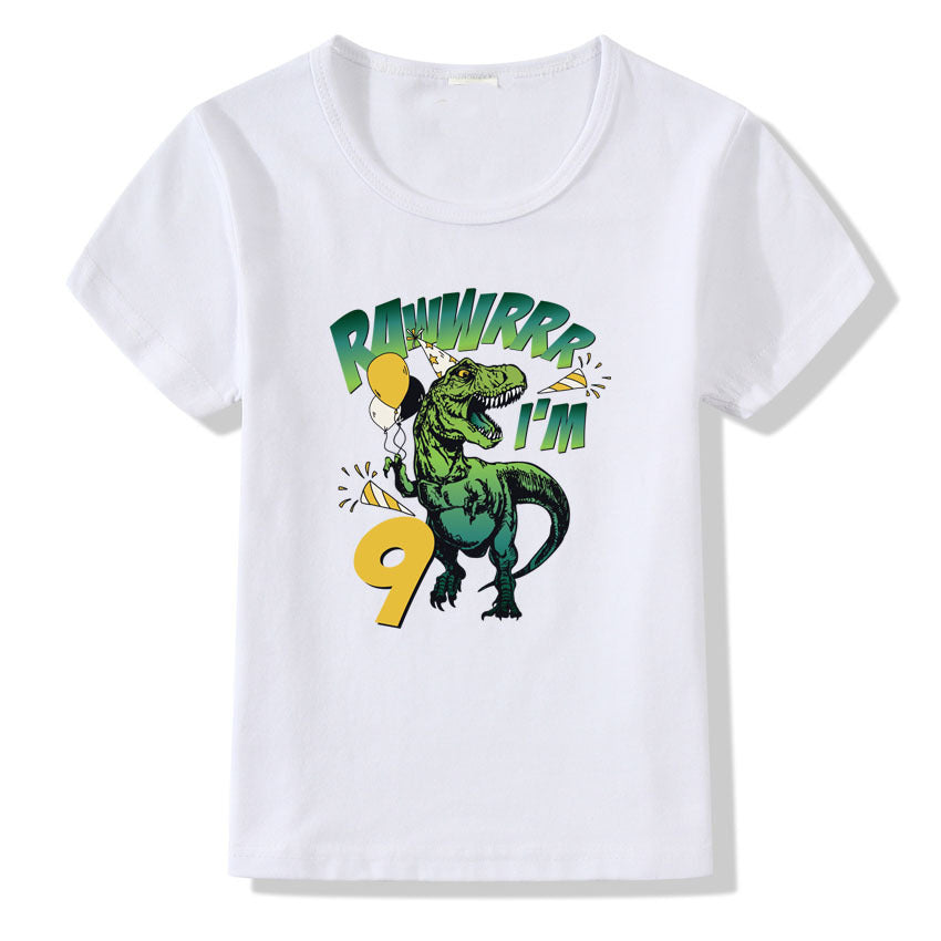 Children's Birthday T-shirt Numbers 1–9 | Kids Cartoon Print Short Sleeve Casual Polyester Tee