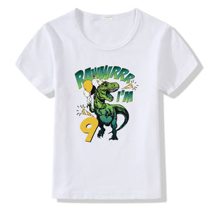 Children's Birthday T-shirt Numbers 1–9 | Kids Cartoon Print Short Sleeve Casual Polyester Tee