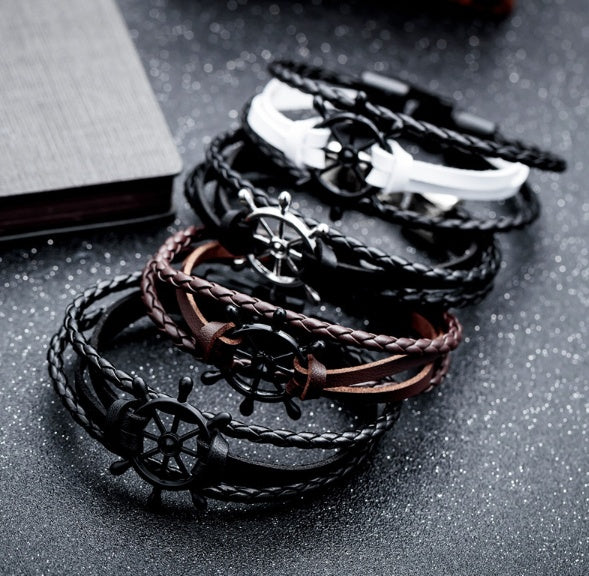 Men's Leather & Zinc Alloy Charm Bracelet - Perfect Gift for Him (Husband/Dad/Son)