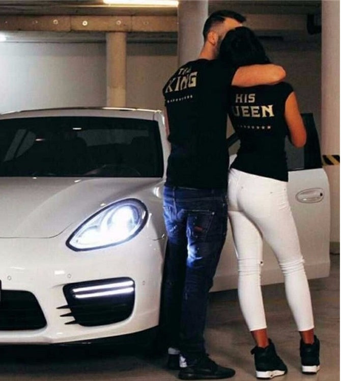 The King & His Queen Couple T-Shirts – Matching His & Hers Streetwear Tops, Casual Printed Tees