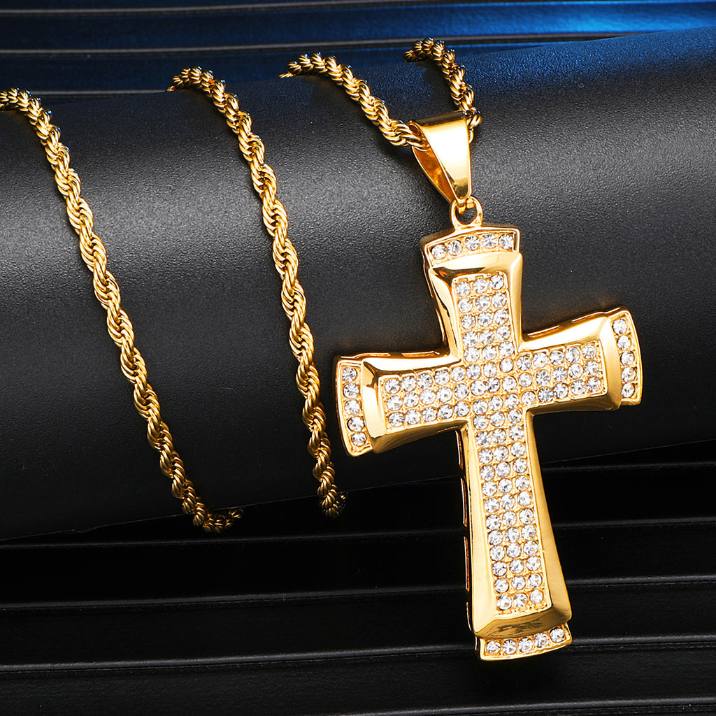 Stainless Steel Cross Pendant Hip-hop Style Unisex Necklace Charm European & American Fashion Jewelry