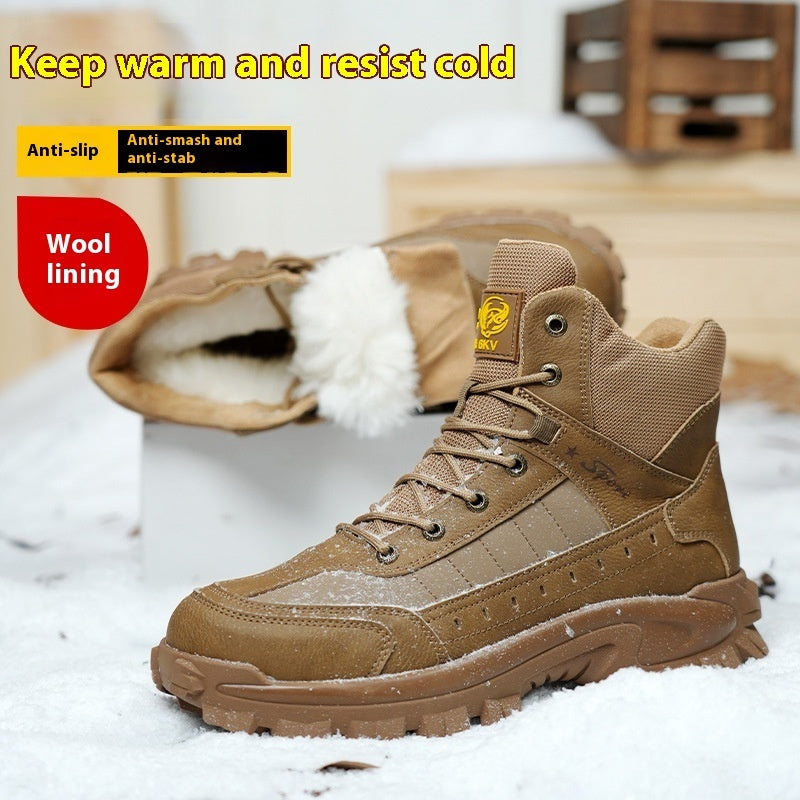 Men’s Winter Wool Safety Shoes Anti-Smashing, Plastic Toe Cap, Non-Slip, Warm Work Protective Footwear