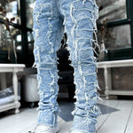 Men Trousers Individual Patched Pants Long Tight Fit Stacked Jeans For Mens Clothing