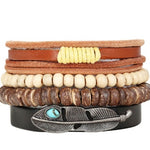 Men’s Fashion Beaded Leather Bracelet Anchor Charm Casual Wristband Adjustable Leather Zinc Alloy Bracelets