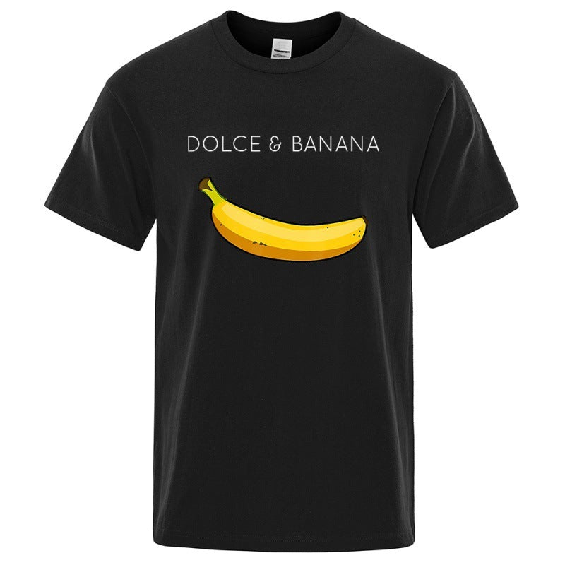 Dolce Banana Fashion Print Men’s T-Shirt – Trendy Short Sleeve Polyester Tee for Casual Streetwear