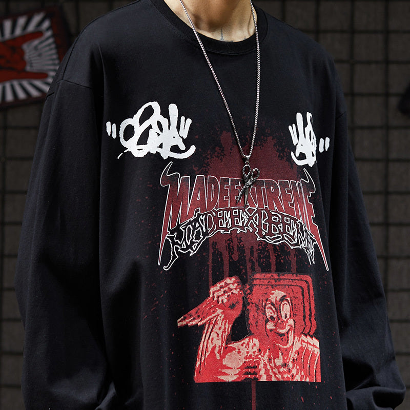 Vintage Long-Sleeved T-Shirt for Men Retro Cotton Tee Casual Graphic Vintage Style Top