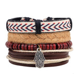 Men’s Fashion Beaded Leather Bracelet Anchor Charm Casual Wristband Adjustable Leather Zinc Alloy Bracelets
