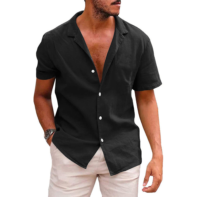 Men’s Casual Button-Down Shirt – Short Sleeve Linen Cotton Beach Shirt | Summer Tops Loose Fit Comfortable Menswear