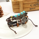 Handmade Leather Bracelet for Men Adjustable Brown Ethnic Style Wristband Boho Fashion Jewelry