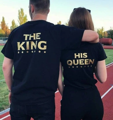 The King & His Queen Couple T-Shirts – Matching His & Hers Streetwear Tops, Casual Printed Tees