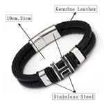 Retro Stainless Steel & Genuine Leather Bracelet for Men & Women H Charm Unisex Wristband