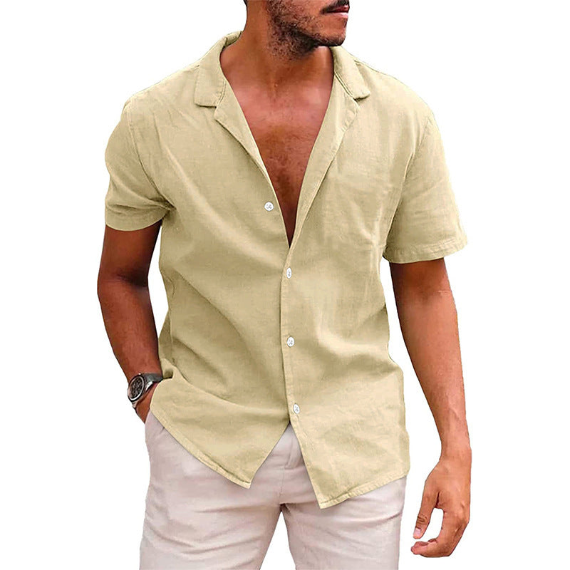 Men’s Casual Button-Down Shirt – Short Sleeve Linen Cotton Beach Shirt | Summer Tops Loose Fit Comfortable Menswear