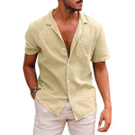 Men’s Casual Button-Down Shirt – Short Sleeve Linen Cotton Beach Shirt | Summer Tops Loose Fit Comfortable Menswear