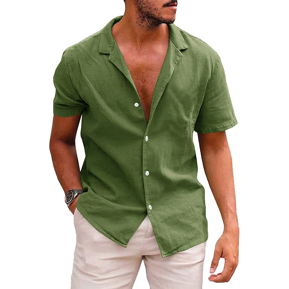 Men’s Casual Button-Down Shirt – Short Sleeve Linen Cotton Beach Shirt | Summer Tops Loose Fit Comfortable Menswear