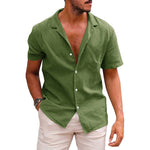 Men’s Casual Button-Down Shirt – Short Sleeve Linen Cotton Beach Shirt | Summer Tops Loose Fit Comfortable Menswear