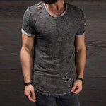 Ripped Short Sleeve T-Shirt for Men Slim Fit Distressed Tee Streetwear Summer Fashion Top