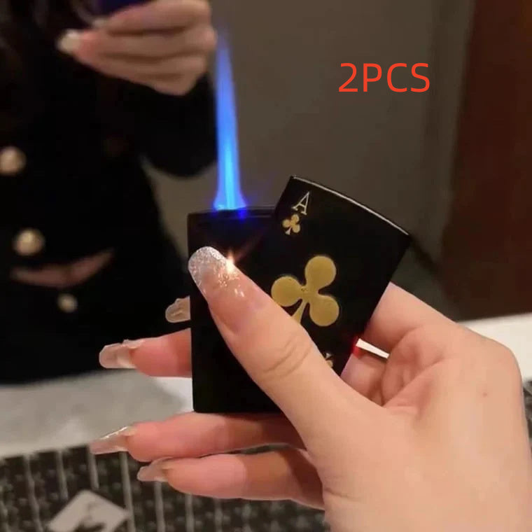 Poker Card Metal Windproof Lighter | Creative Zinc Alloy Keychain | Refillable Straight Flame Cigarette Lighter Gift