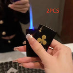 Poker Card Metal Windproof Lighter | Creative Zinc Alloy Keychain | Refillable Straight Flame Cigarette Lighter Gift