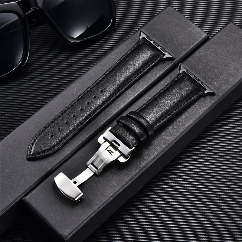 Premium Genuine Leather Apple Watch Strap 38-44mm - Butterfly Buckle & Cowhide