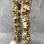 Men Trousers Individual Patched Pants Long Tight Fit Stacked Jeans For Mens Clothing