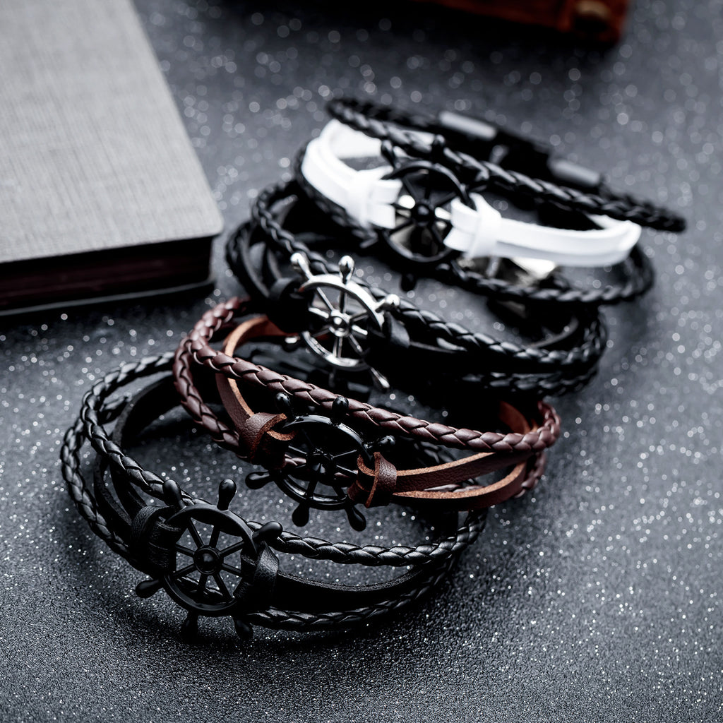 Men's Leather & Zinc Alloy Charm Bracelet - Perfect Gift for Him (Husband/Dad/Son)