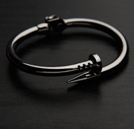 Modern Spring Nail Bangle Bracelet - Gold/Silver Stainless Steel Screw Design