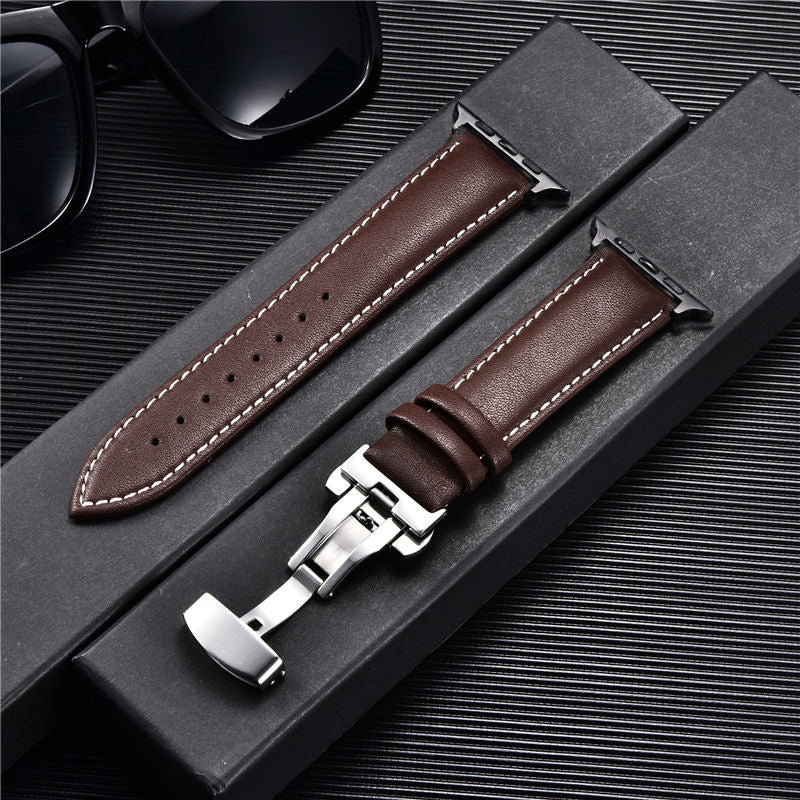 Premium Genuine Leather Apple Watch Strap 38-44mm - Butterfly Buckle & Cowhide