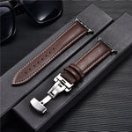 Premium Genuine Leather Apple Watch Strap 38-44mm - Butterfly Buckle & Cowhide