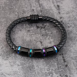 Men's Simple Leather & Titanium Steel Bracelet - Geometric Design & Polished Finish