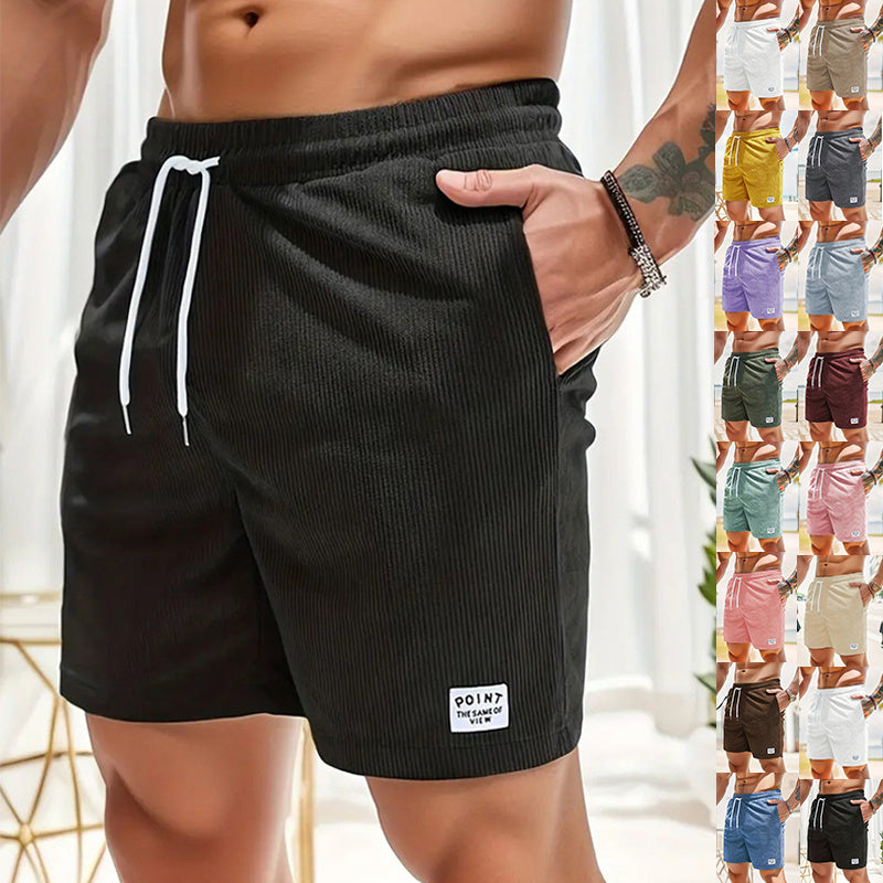 Men’s Corduroy Drawstring Shorts Lace-Up Summer Sports Shorts Casual Straight Fit Breathable Corduroy Shorts for Men
