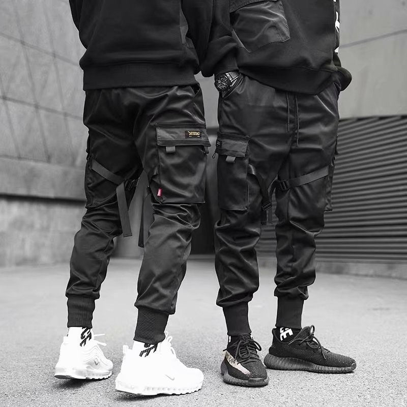 Ribbons Harem Joggers Men – Cargo Streetwear Pants, Hip Hop Cotton Track Pants with Pockets