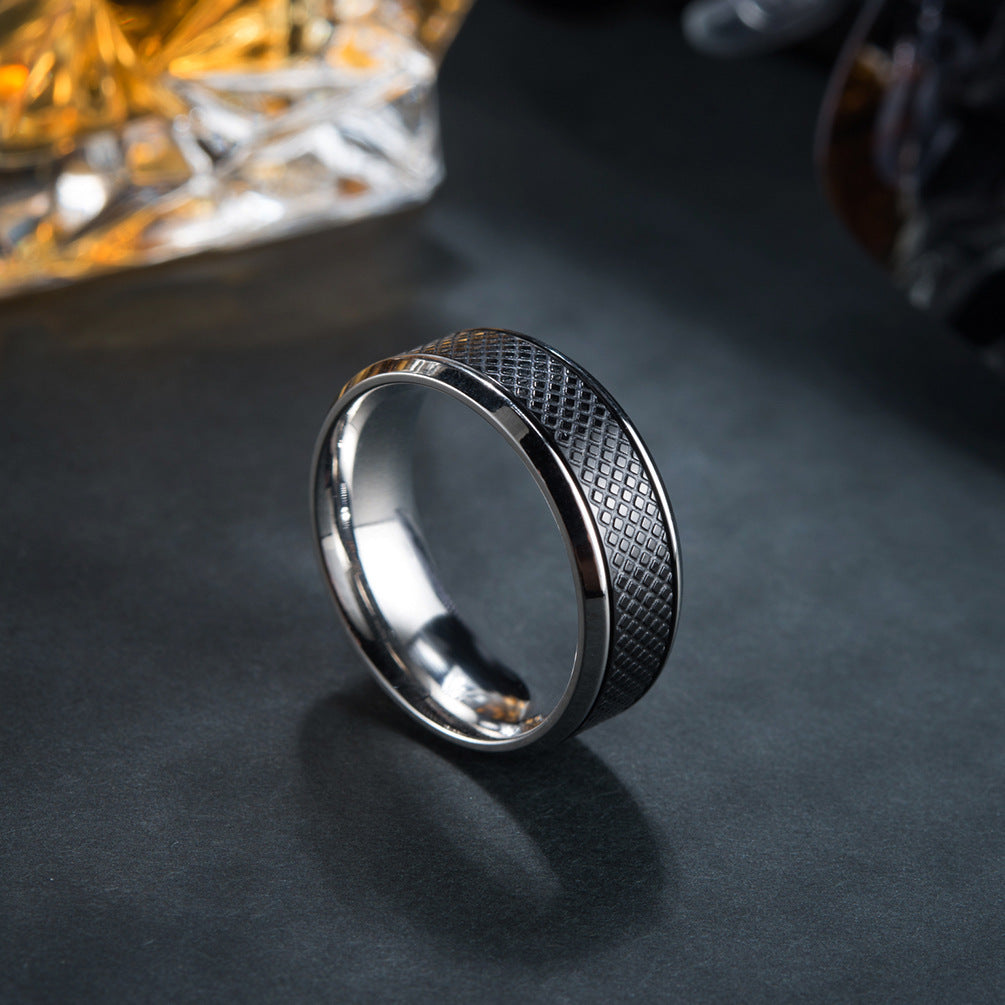 Men's Black Titanium Steel Ring - Geometric, Electroplated European Fashion