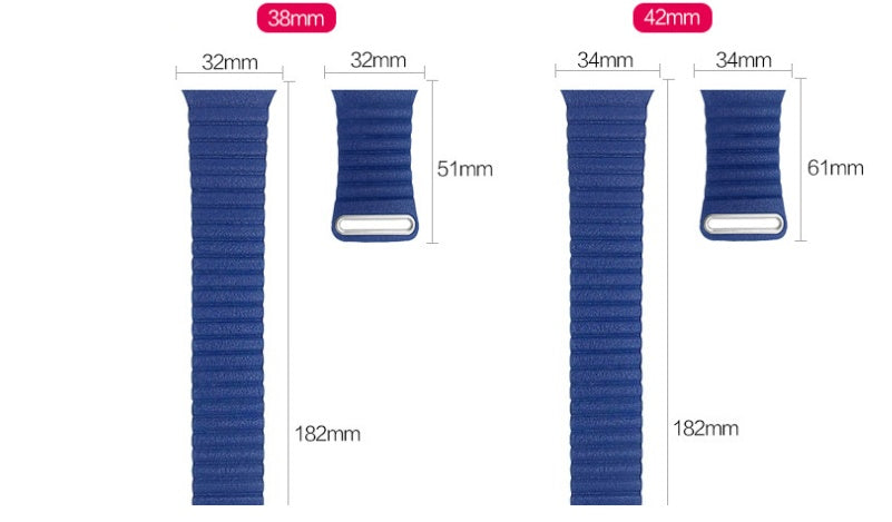 Genuine Leather Apple Watch Strap (38mm/42mm) - White, Black, Blue, Red Band