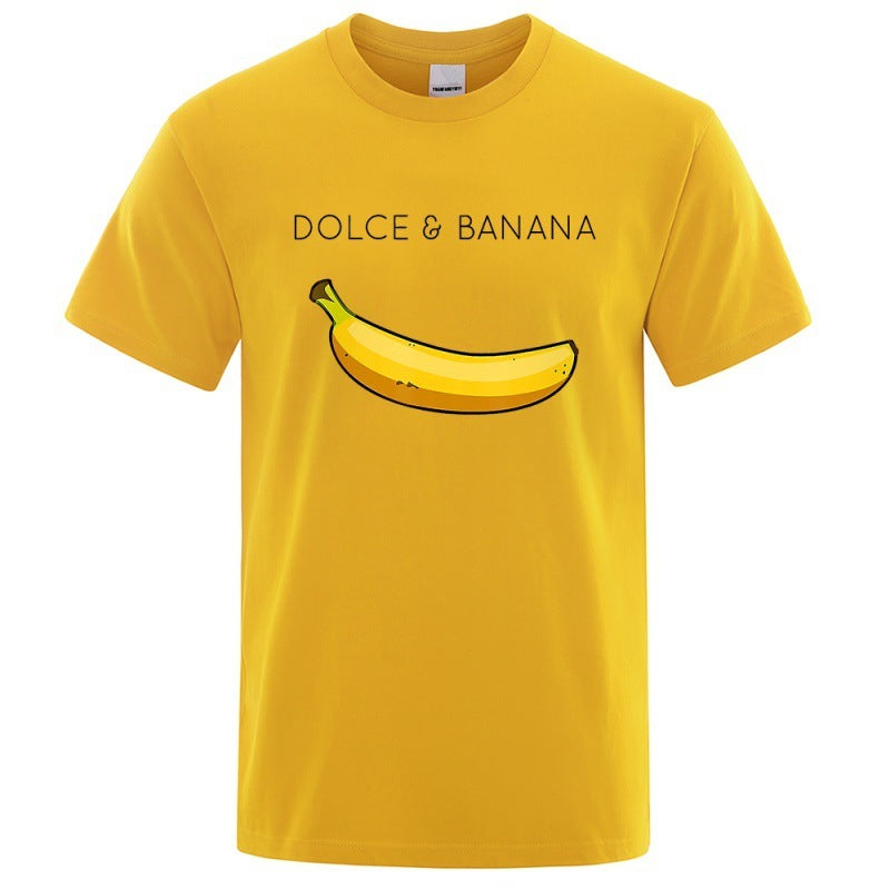 Dolce Banana Fashion Print Men’s T-Shirt – Trendy Short Sleeve Polyester Tee for Casual Streetwear