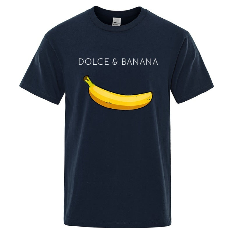 Dolce Banana Fashion Print Men’s T-Shirt – Trendy Short Sleeve Polyester Tee for Casual Streetwear