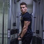 Men’s Short-Sleeve Cotton T-Shirt Letter Print Fitness Top Casual Sport Style Round Neck Tee