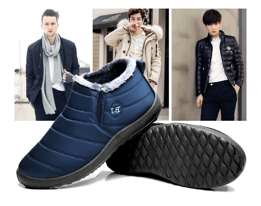 Men’s Lightweight Waterproof Winter Snow Boots Warm Plush Lining, Slip-On Ankle Boots for Cold Weather