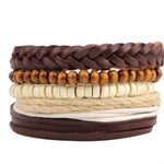 Men’s Fashion Beaded Leather Bracelet Anchor Charm Casual Wristband Adjustable Leather Zinc Alloy Bracelets